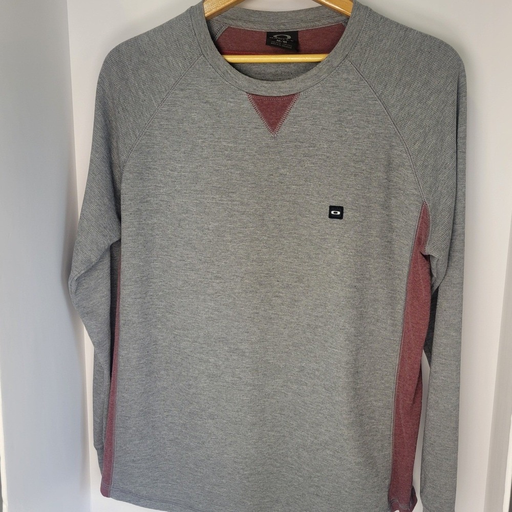 Oakley Mens Grey Burgundy Waffle Knit Thermal Long Sleeve Shirt M 56156